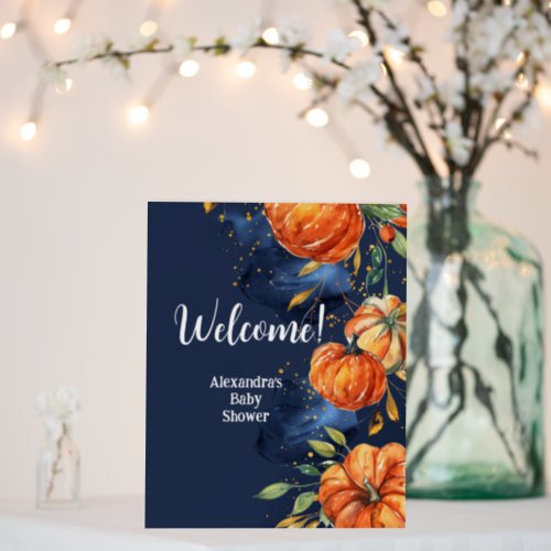 Pumpkin Watercolor Autumn Baby Shower Welcome Foam Board