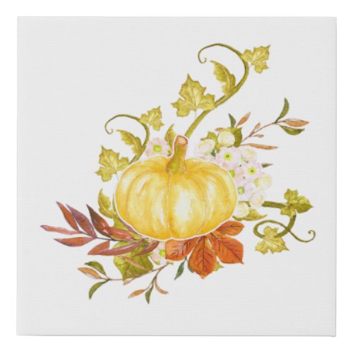 Pumpkin Watercolor Autumn Decor Faux Canvas Print