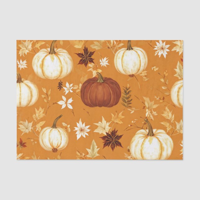 Pumpkin Watercolor Autumn Pattern for Fall  Tissue Paper (Front)