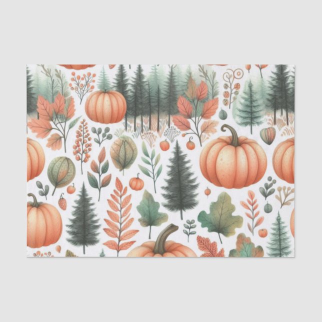 Pumpkin Watercolor Autumn Pattern for Fall  Tissue Paper (Front)