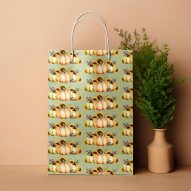 Pumpkin Watercolor Autumn Sunflower  Medium Gift Bag (Creator Uploaded)