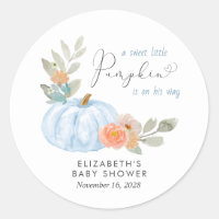 Pumpkin Watercolor Baby Boy Shower Classic Round Sticker