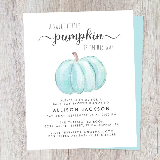 Pumpkin Watercolor Baby Boy Shower Invitation (Creator Uploaded)