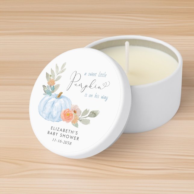 Pumpkin Watercolor Baby Boy Shower Mini Candle Favors (Creator Uploaded)