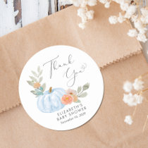 Pumpkin Watercolor Baby Boy Shower Thank You Classic Round Sticker