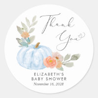 Pumpkin Watercolor Baby Boy Shower Thank You Classic Round Sticker