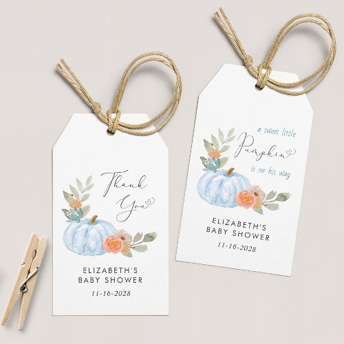 Pumpkin Watercolor Baby Boy Shower Thank You Gift Tags