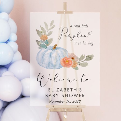 Pumpkin Watercolor Baby Boy Shower Welcome Frosted Acrylic Sign