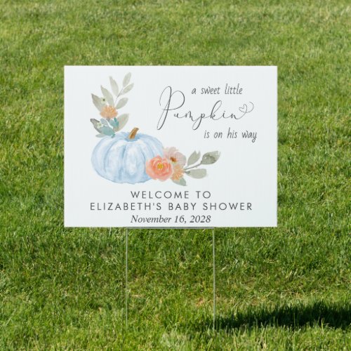 Pumpkin Watercolor Baby Boy Shower Welcome Sign