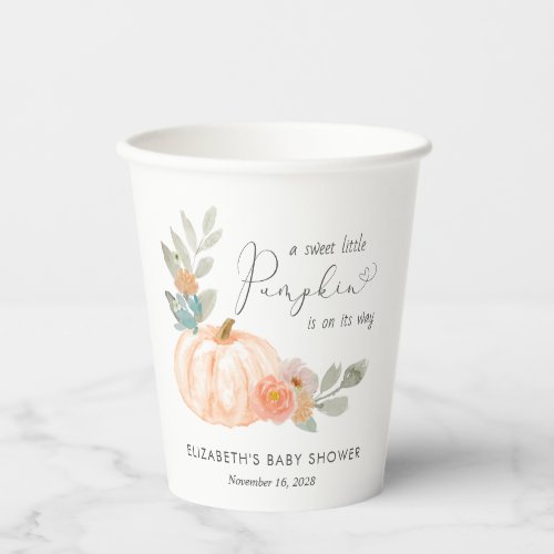 Pumpkin Watercolor Baby Shower Paper Cups