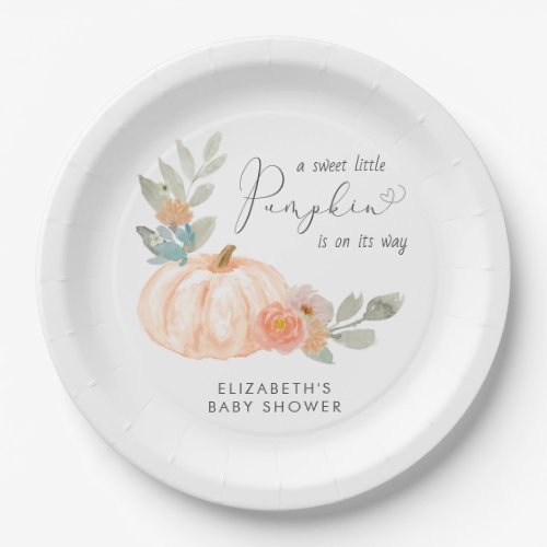 Pumpkin Watercolor Baby Shower Paper Plates
