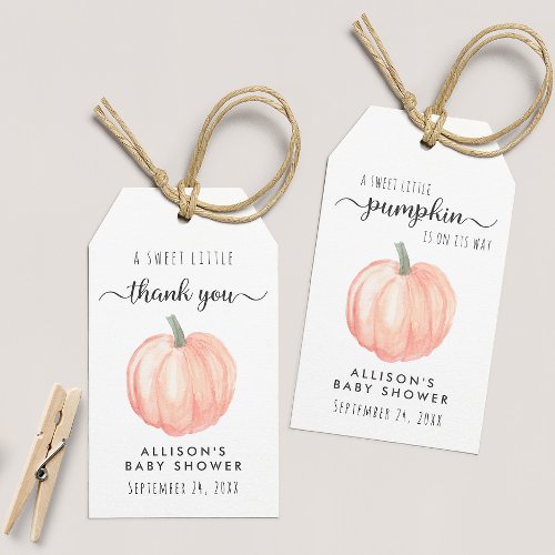 Pumpkin Watercolor Baby Shower Thank You Gift Tags