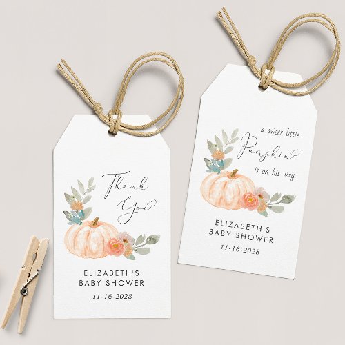 Pumpkin Watercolor Baby Shower Thank You Gift Tags