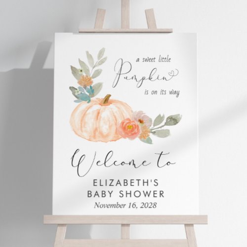 Pumpkin Watercolor Baby Shower Welcome Foam Board