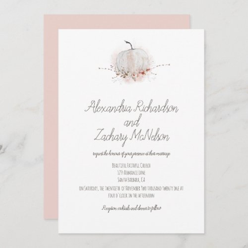 Pumpkin Watercolor Blush Rustic Country Wedding Invitation