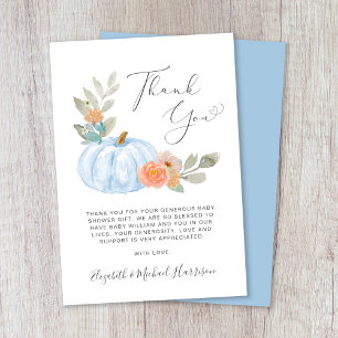Pumpkin Watercolor Boy Baby Shower Thank You Card