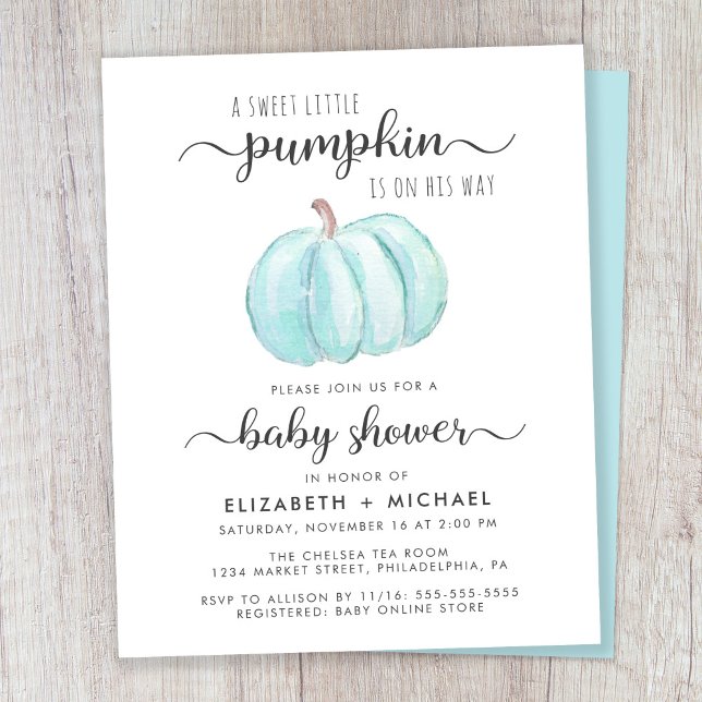 Pumpkin Watercolor Couples Baby Boy Shower Invite (Creator Uploaded)