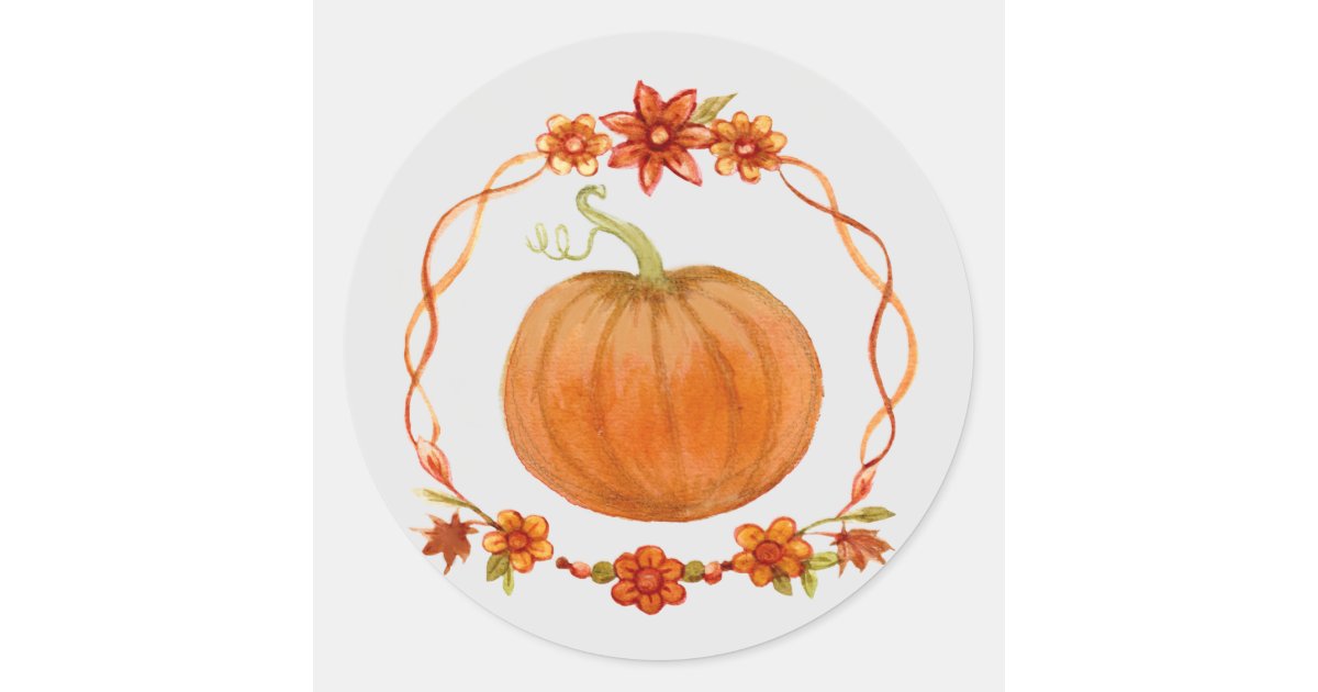 Pumpkin watercolor Fall Autumn Classic Round Sticker | Zazzle
