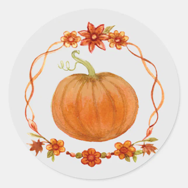 Pumpkin watercolor Fall Autumn Classic Round Sticker | Zazzle