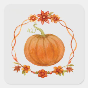 Pumpkin watercolor Fall Autumn Square Sticker