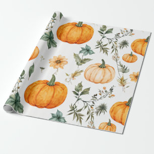 Pumpkin Watercolor Fall & Autumn Thanksgiving Wrapping Paper