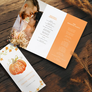 Pumpkin watercolor fall wedding program brochure