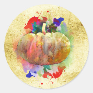 Pumpkin Watercolor Halloween Fall Season Classic Round Sticker