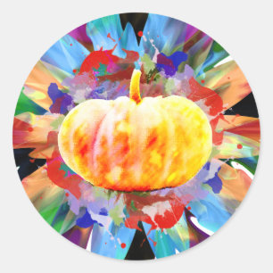 Pumpkin Watercolor Halloween Fall Season Classic Round Sticker
