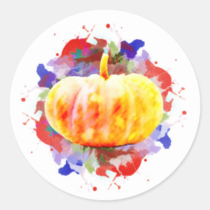 Pumpkin Watercolor Halloween Fall Season Classic Round Sticker