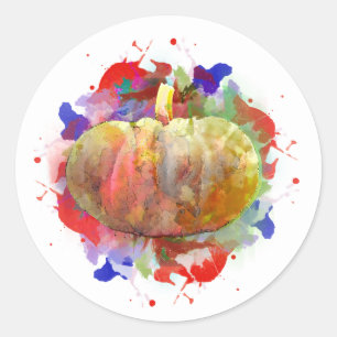 Pumpkin Watercolor Halloween Fall Season Classic Round Sticker