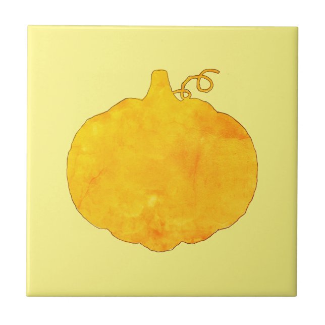 Pumpkin Watercolor Painting Ceramic Tile (Front)