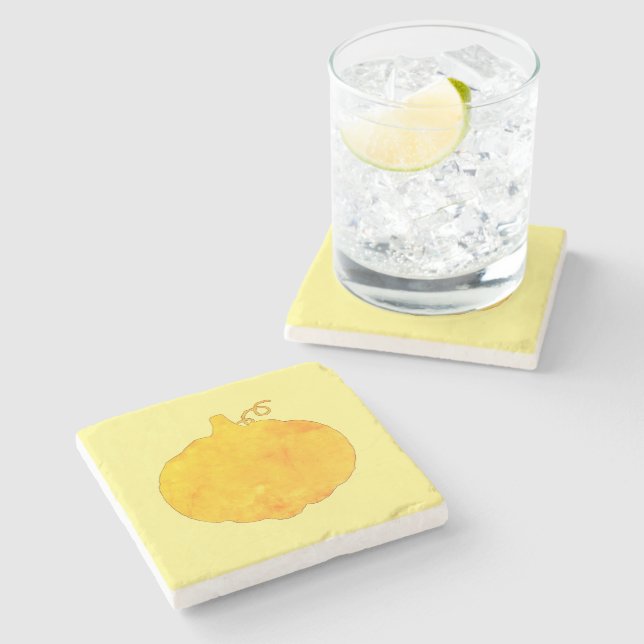 Pumpkin Watercolor Painting  Stone Coaster (Side)