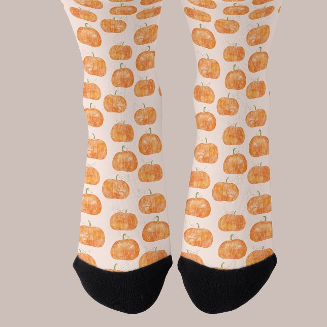 Pumpkin Watercolor Pattern Autumn Fall Socks (Watercolor pumpkin socks for cozy autumn fall feet)