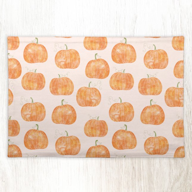 Pumpkin Watercolor Pattern Cloth Placemat (Pumpkin watercolor pattern burnt orange and blush pink tablecloth)