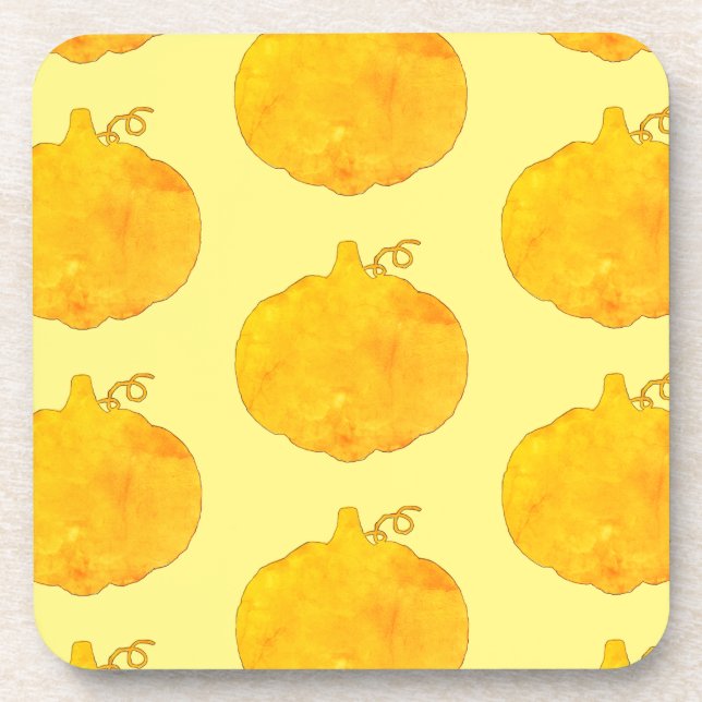 Pumpkin Watercolor Pattern Painting Beverage Coaster (Front)