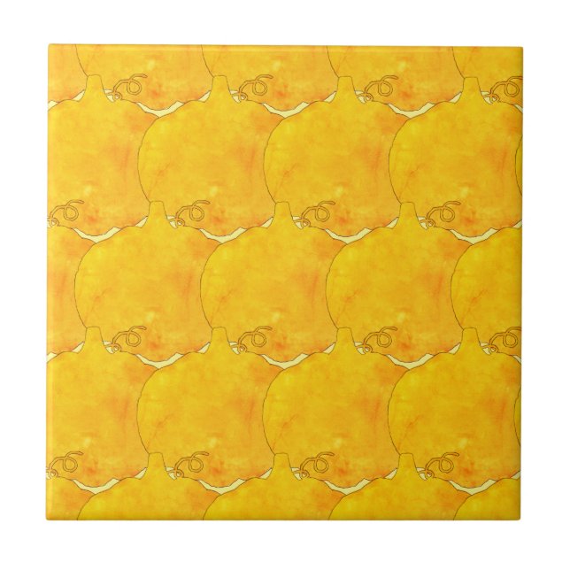 Pumpkin Watercolor Pattern Painting Ceramic Tile (Front)