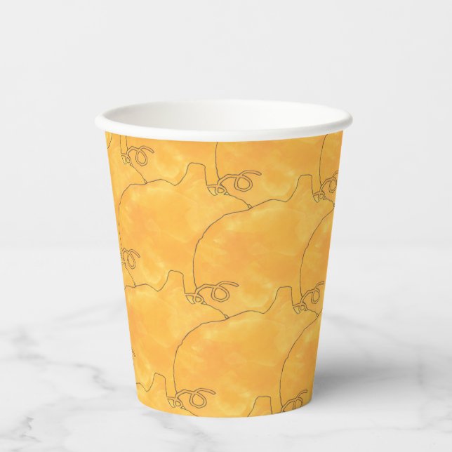 Pumpkin Watercolor Pattern Painting Paper Cups (Front)