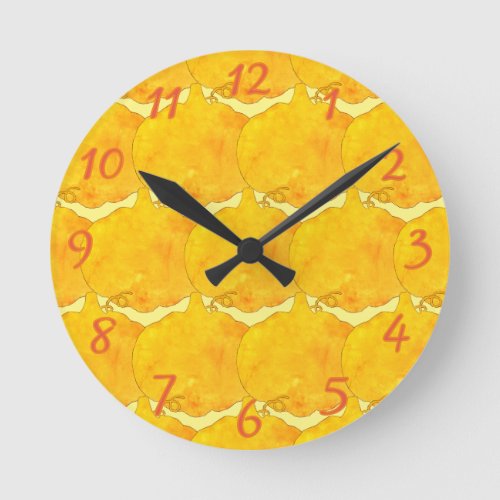 Pumpkin Watercolor Pattern Painting  Round Clock