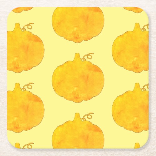 Pumpkin Watercolor Pattern Painting Square Paper Coaster