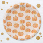 Pumpkin Watercolor Pattern Paper Plates<br><div class="desc">A watercolor pumpkin pattern on a blush pink modern wavy background for an autumn fall celebration.  Original art by Nic Squirrell.</div>