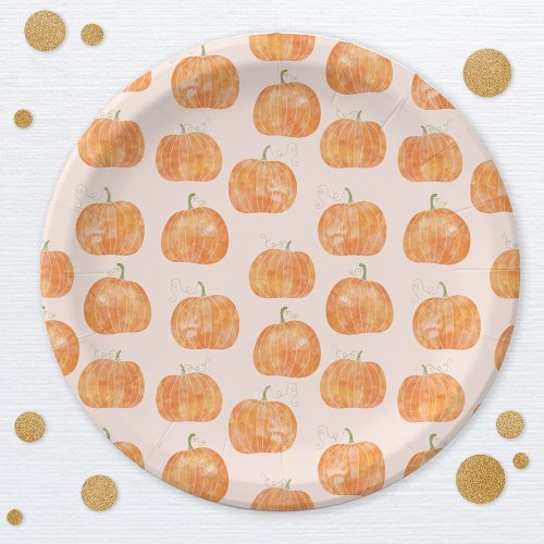 Pumpkin Watercolor Pattern Paper Plates