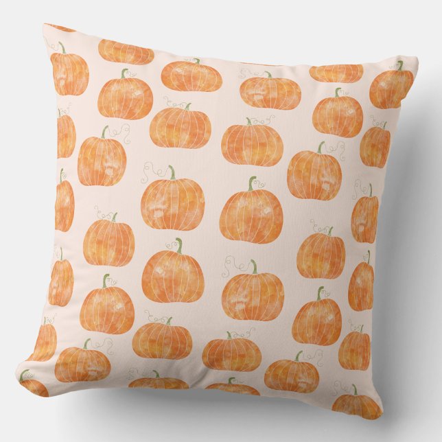 Pumpkin Watercolor Pattern Throw Pillow (Pumpkin watercolor pattern burnt orange and blush pink throw pillow)