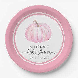 Pumpkin Watercolor Pink Baby Girl Shower Paper Plates