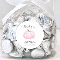 Pumpkin Watercolor Pink Baby Shower Thank You Classic Round Sticker