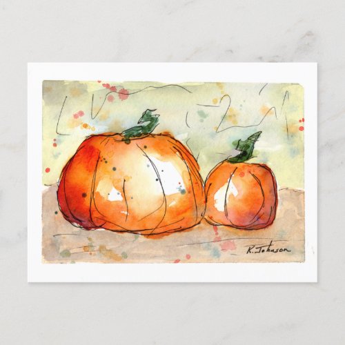Pumpkin Watercolor Postcard