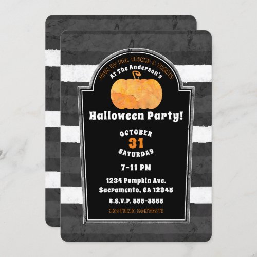 Pumpkin Watercolor Spooky Gravestone Halloween Invitation
