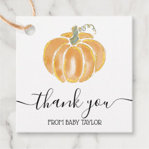 Pumpkin Watercolor Thank You Fall Baby Shower Favo Favor Tags