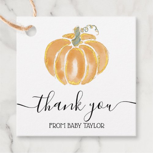 Pumpkin Watercolor Thank You Fall Baby Shower Favo Favor Tags