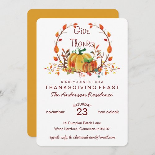 Pumpkin watercolor Thanksgiving Dinner Invitation