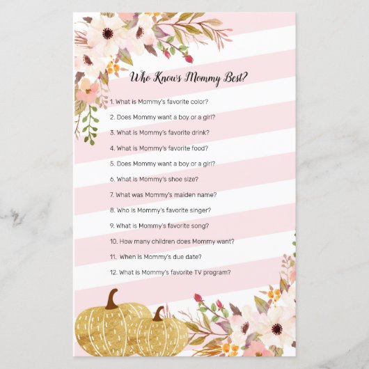 Pumpkin Watercolor Who Knows Mommy Best Game (Front)